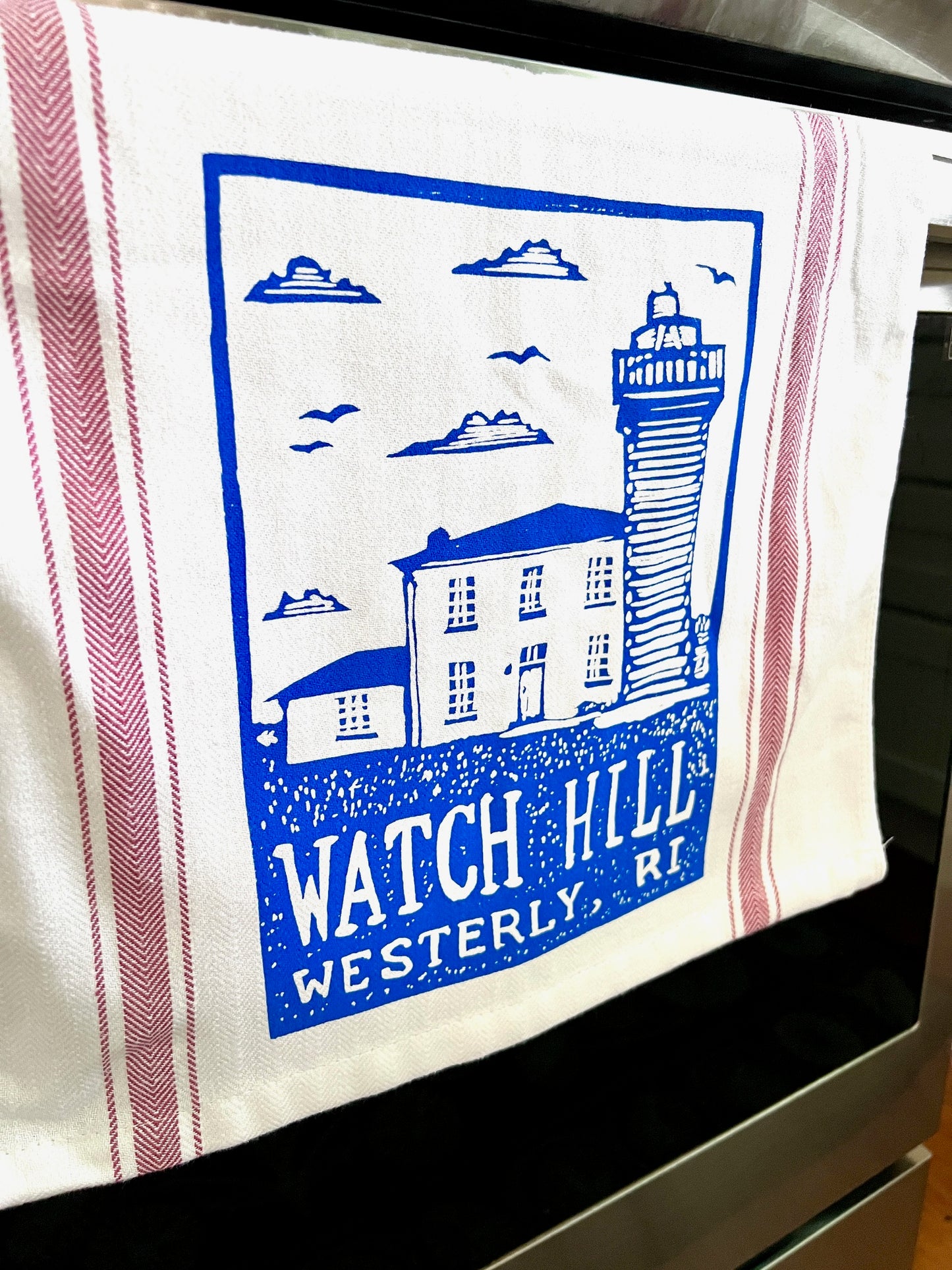WATCH HILL (lighthouse) Westerly, Rhode Island - tea towel, all cotton
