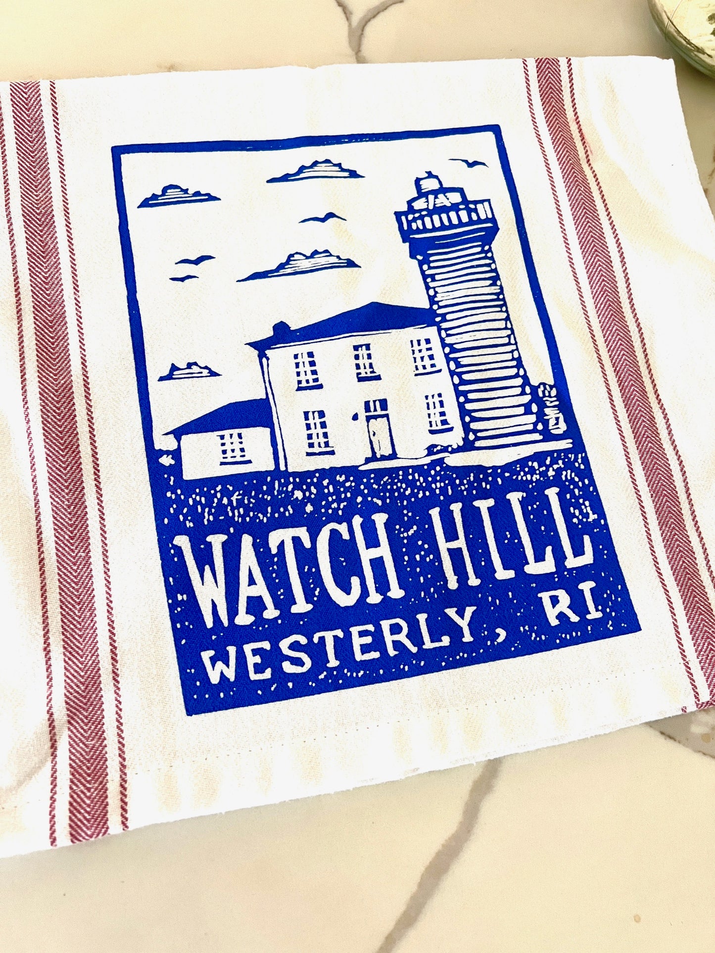 WATCH HILL (lighthouse) Westerly, Rhode Island - tea towel, all cotton