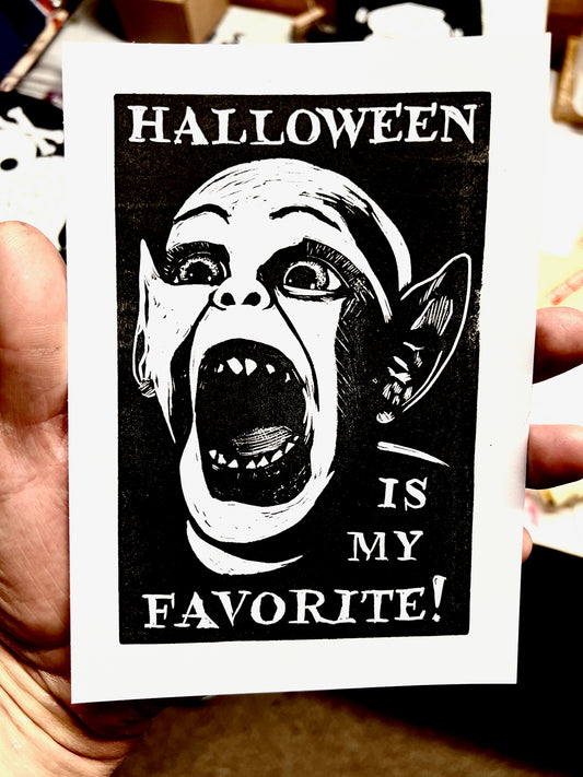 BAT BOY - HALLOWEEN IS MY FAVORITE! block print lino cut original art