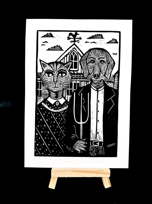 American Gothic / Catmerican Dogthic - Cat & Dog Couple - Arts & Crafts