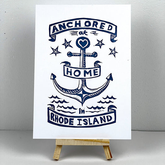 Anchored at Home in Rhode Island (blue ink) - Arts & Crafts