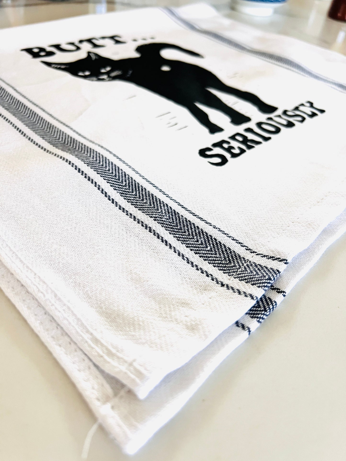BUTT... SERIOUSLY Black Cat - tea towel all cotton kitchen cooking baking food - Towel