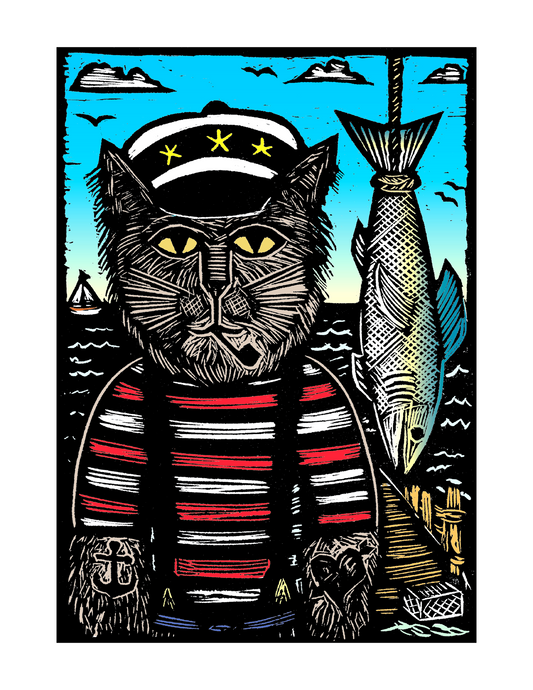 Cat Captain in Color - Catch of the Day (8.5 x 11’’) color print - Prints