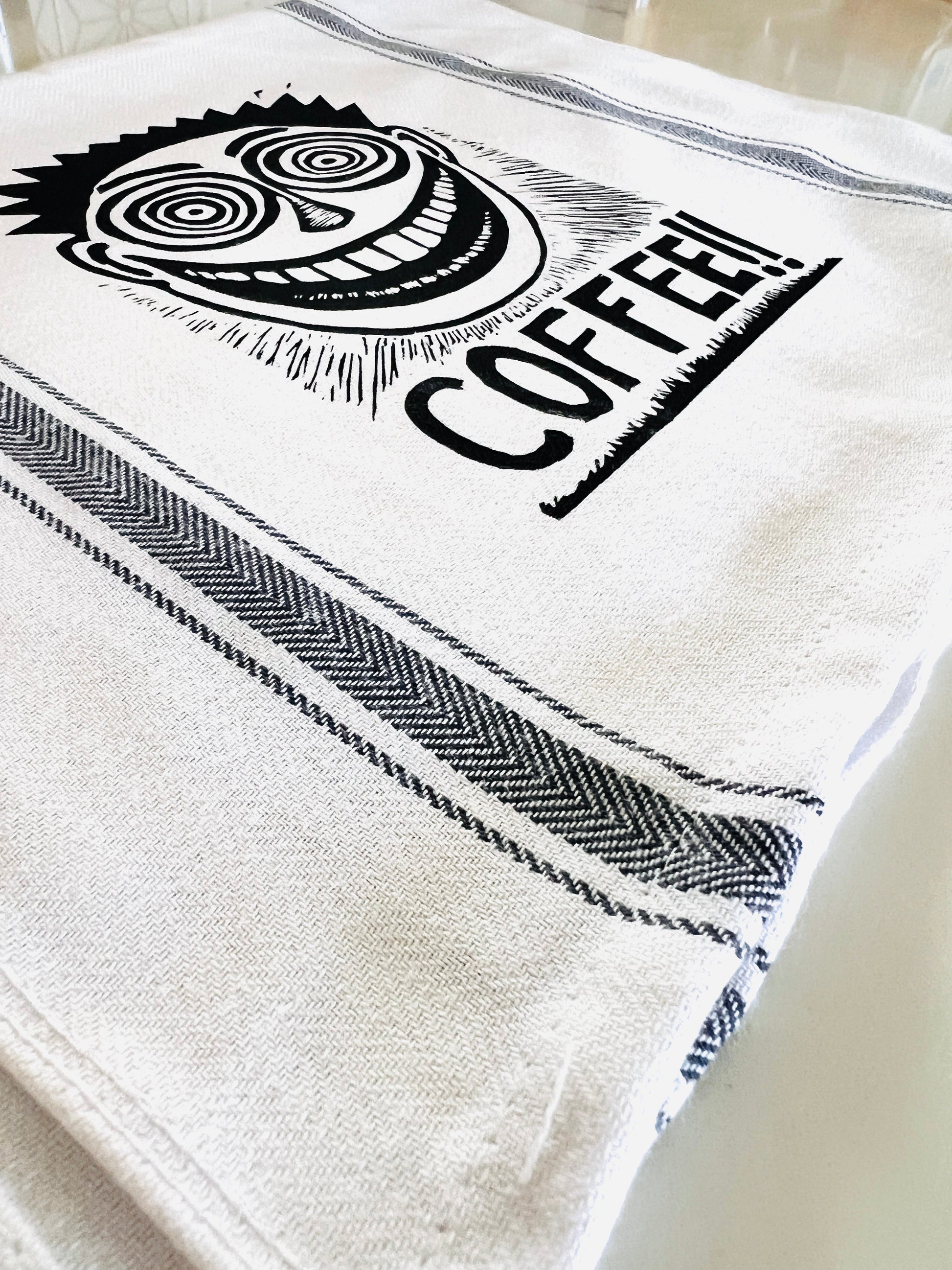 COFFEE!! Face - tea towel all cotton kitchen cooking baking food - Towel