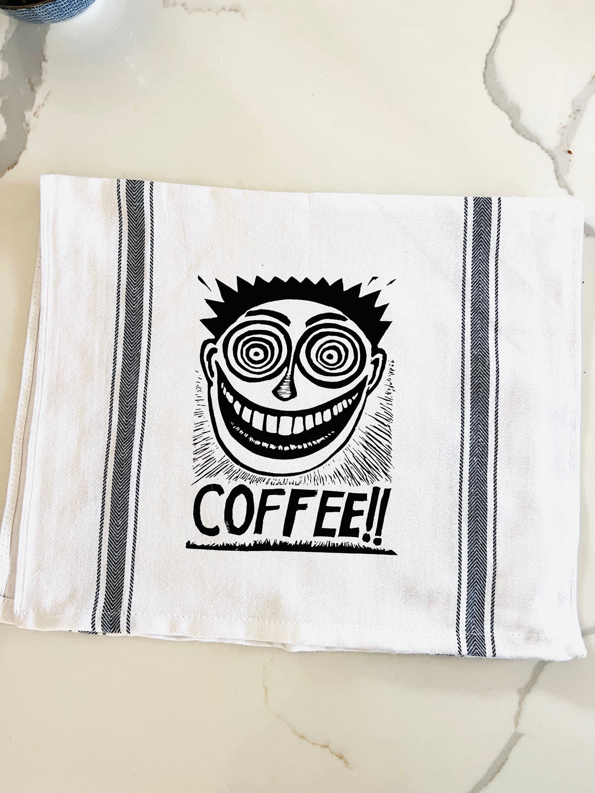 COFFEE!! Face - tea towel all cotton kitchen cooking baking food - Towel