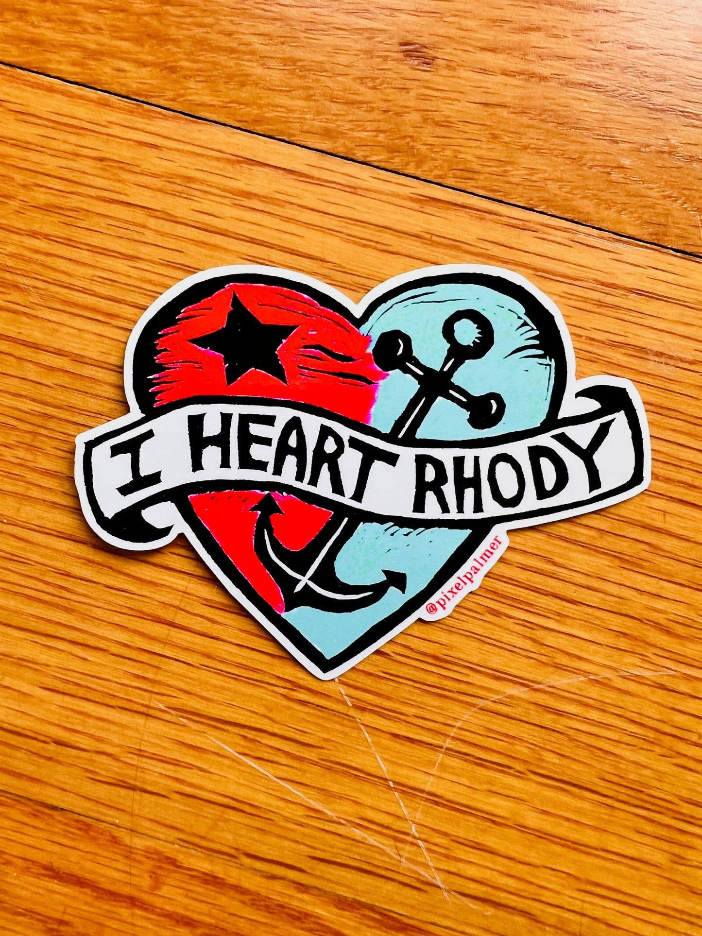 I HEART RHODY - glossy vinyl sticker from Pixel Palmer Rhode Island anchor - Sticker