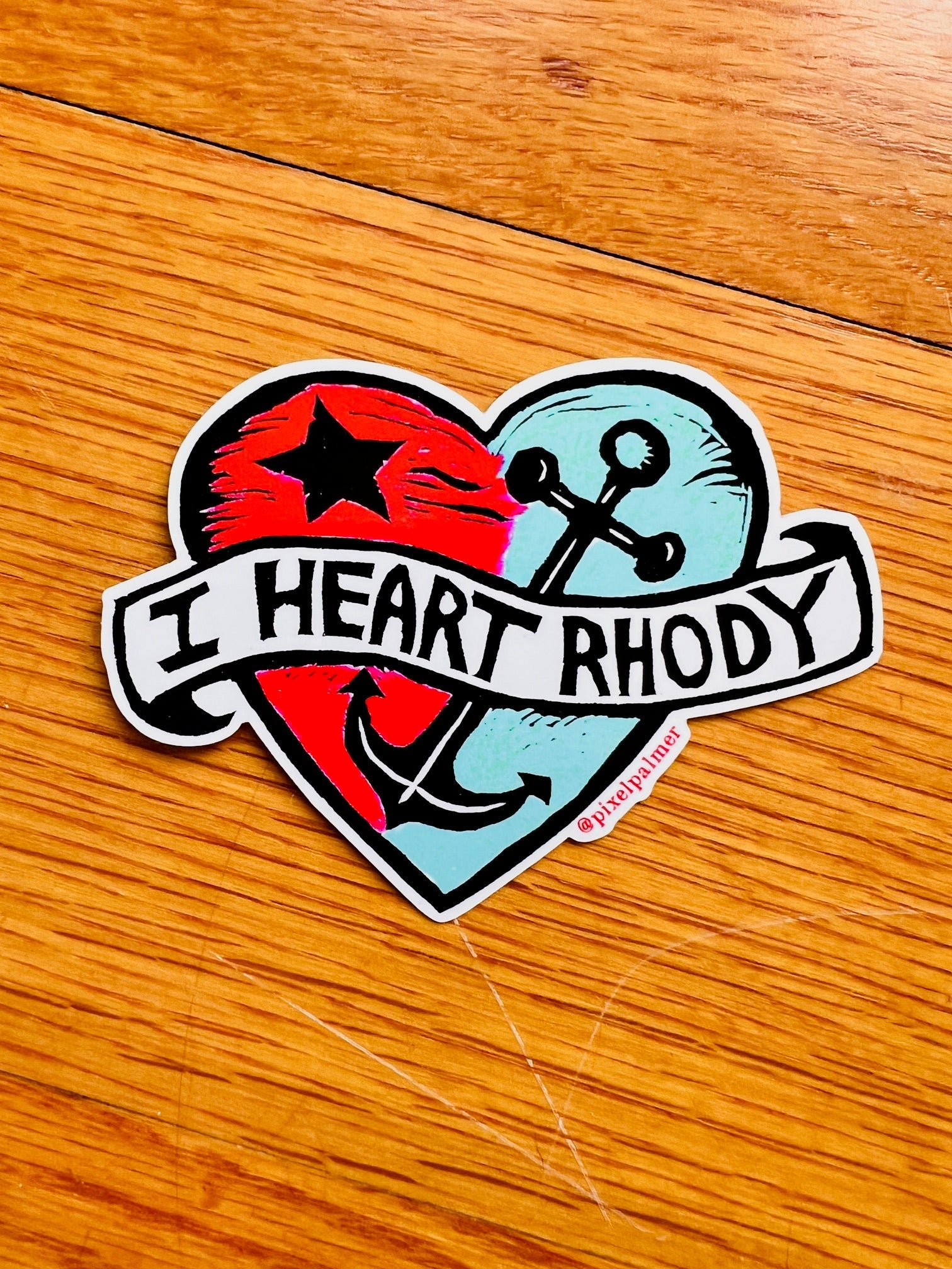 I HEART RHODY - glossy vinyl sticker from Pixel Palmer Rhode Island anchor - Sticker