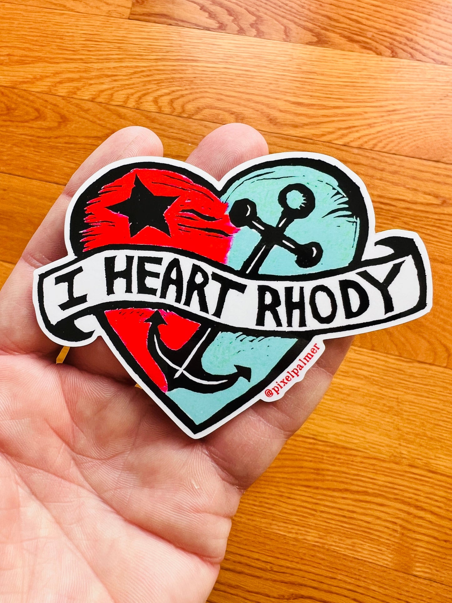I HEART RHODY - glossy vinyl sticker from Pixel Palmer Rhode Island anchor - Sticker