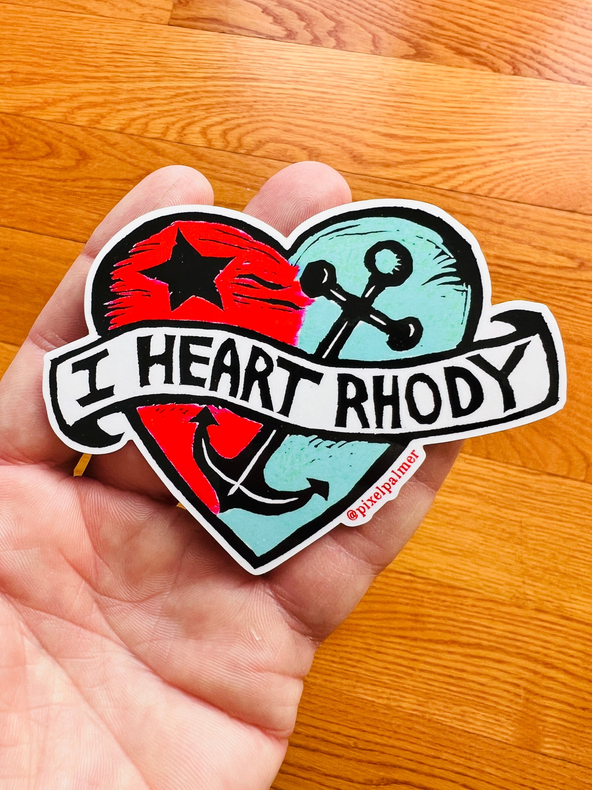 I HEART RHODY - glossy vinyl sticker from Pixel Palmer Rhode Island anchor - Sticker