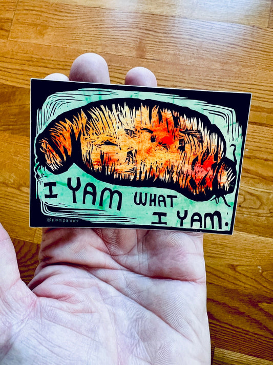 I YAM WHAT I YAM - glossy vinyl sticker from Pixel Palmer food cooking - Sticker