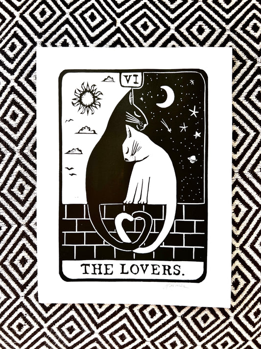THE LOVERS - Cat Tarot (8.5 x 11") screen print