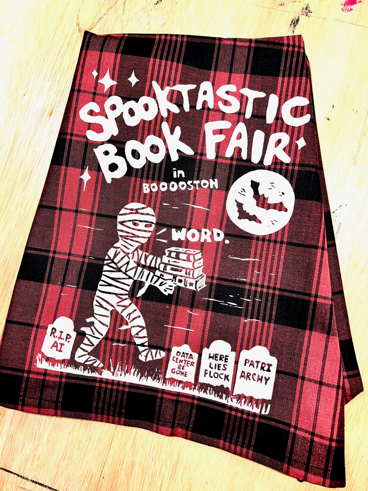 SPOOKTASTIC BOOK FAIR - all cotton tea towel in Plaid!