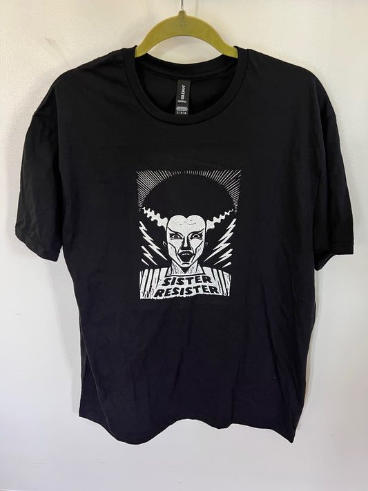 SISTER RESISTER - Bride of Frankenstein - Black tee White ink All Cotton
