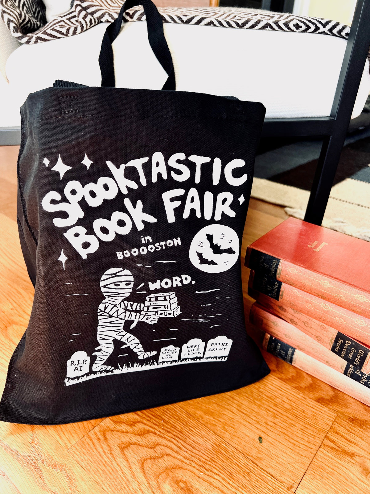 SPOOKTASTIC BOOK FAIR No. 4 Mummy says "WORD." TOTE! Gusseted, heavy canvas!