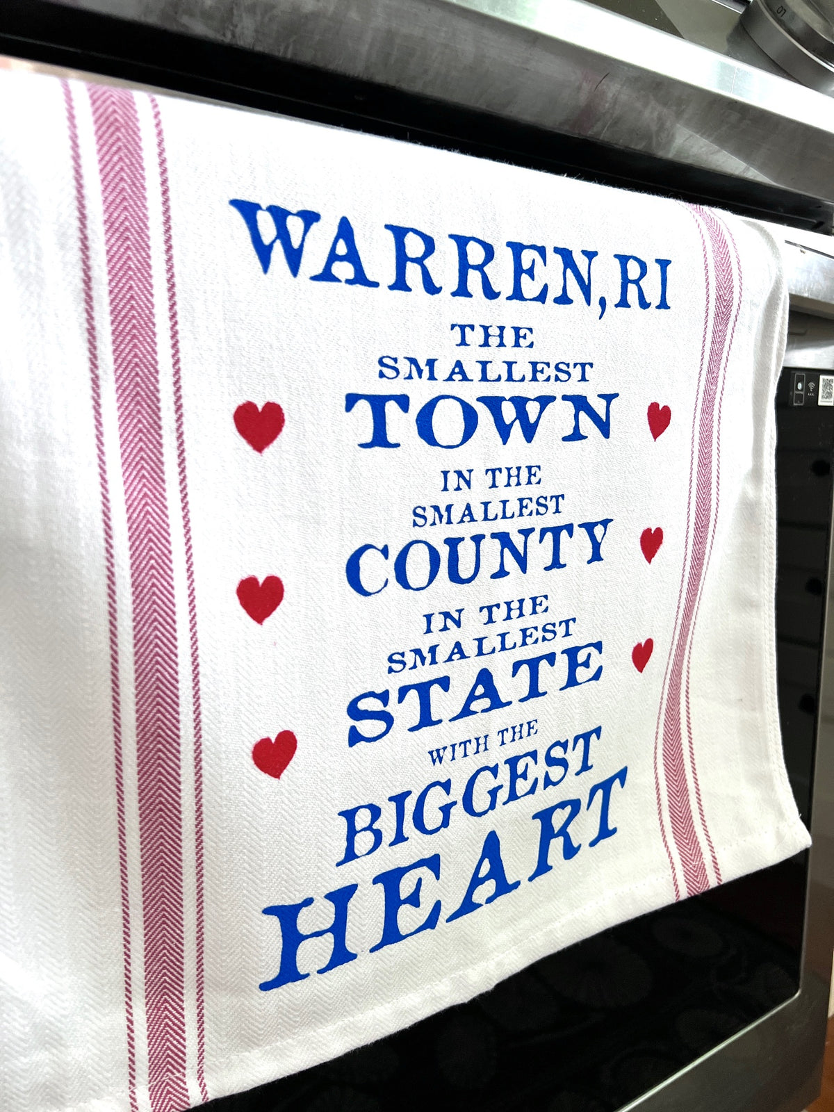 WARREN, Rhode Island - Smallest Town - Biggest Heart - tea towel, all cotton