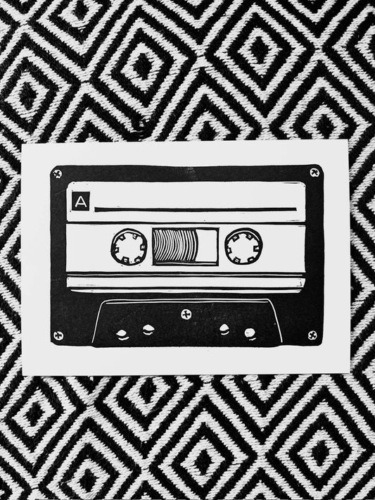 MIXTAPE Cassette:: block print add your own title to it! - Prints