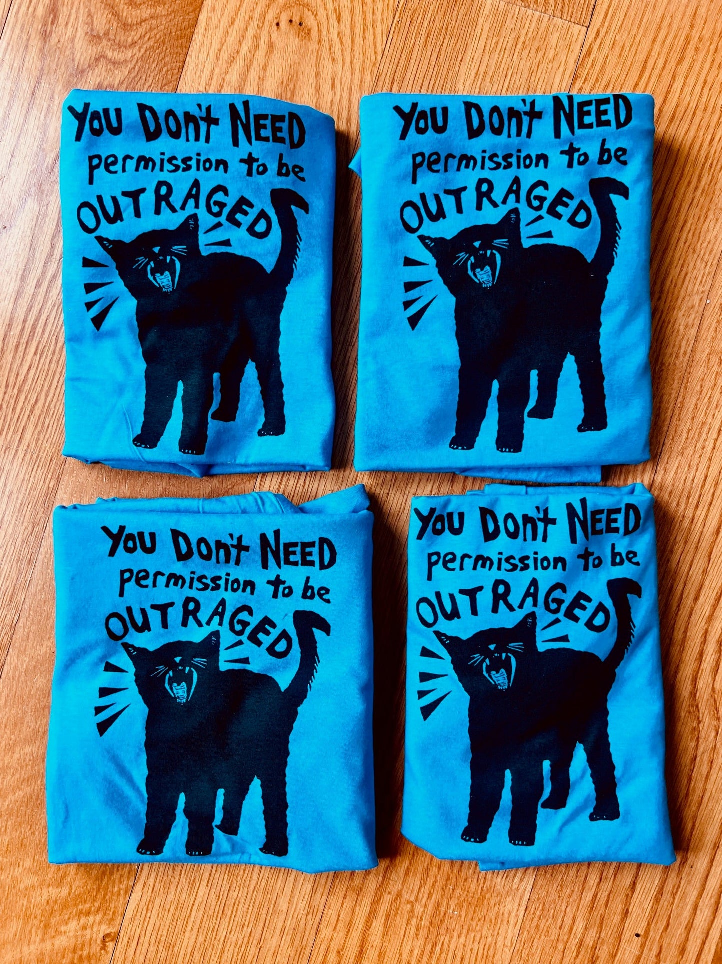 OUTRAGED! Tee - Black ink Blue S-XL all cotton Gildan SoftStyle - Apparel