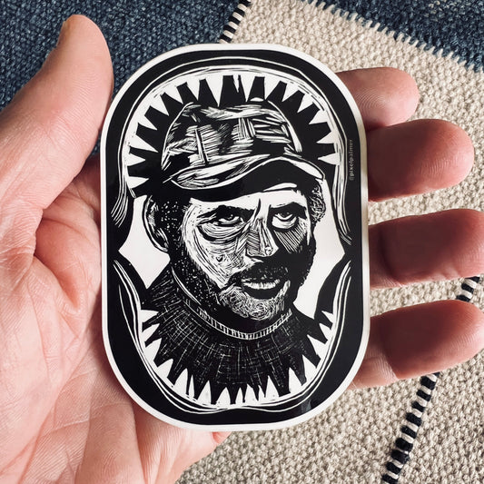 Quint - Robert Shaw - JAWS 2.75 x 4’’ glossy vinyl sticker from Pixel Palmer - Prints