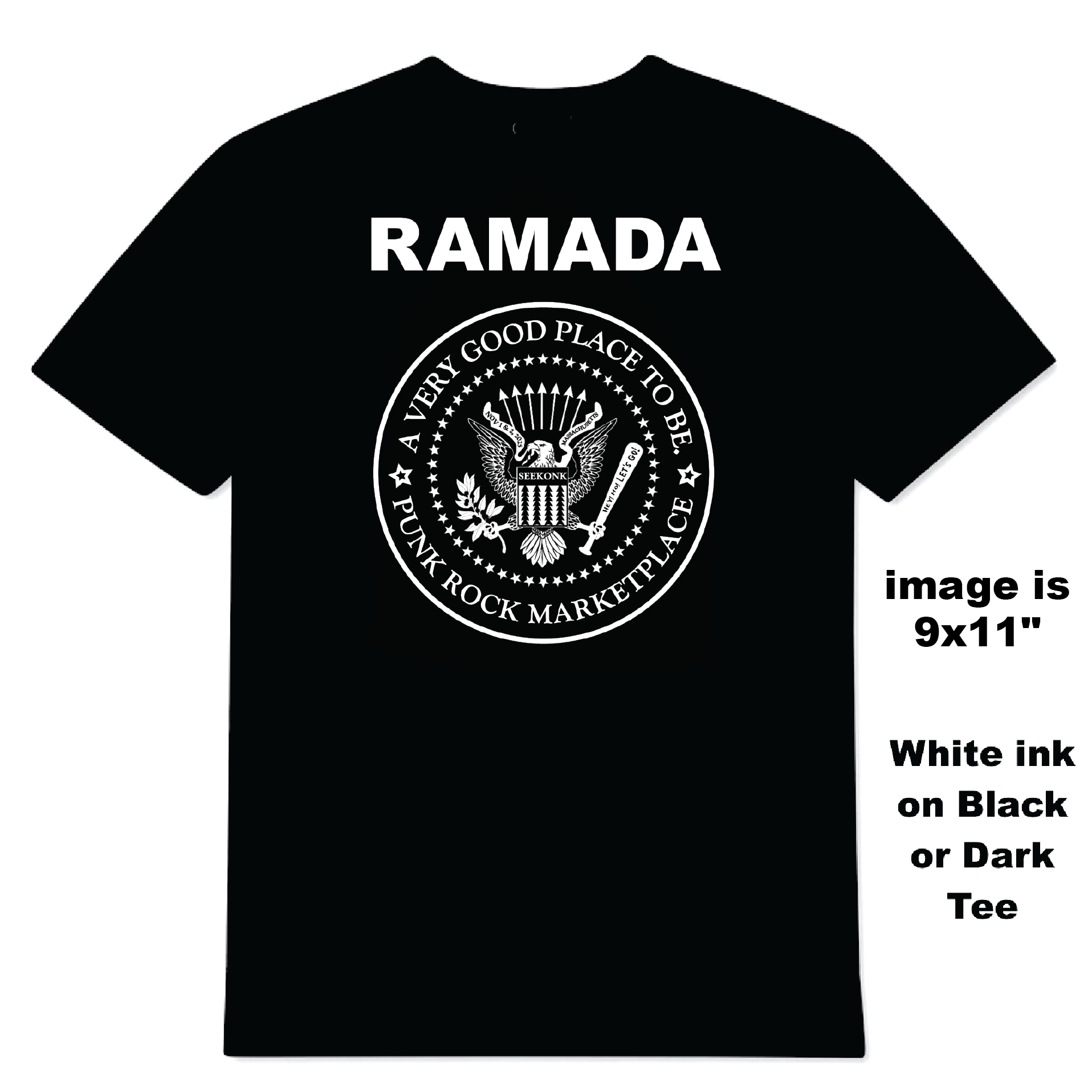 RAMADA Punk Rock Marketplace Tee - White ink on Black S-4XL Unisex Softstyle - Apparel