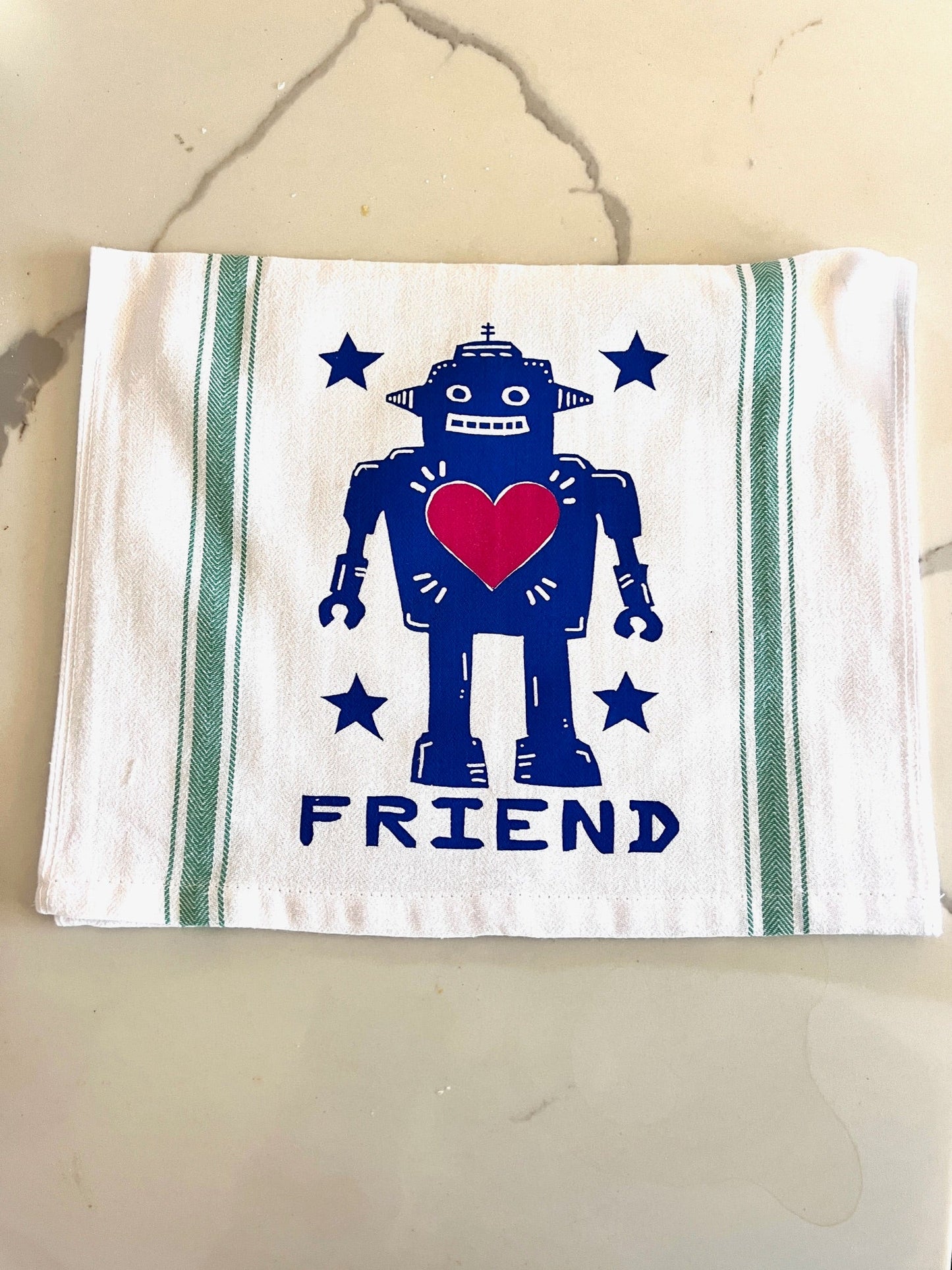 ROBOT FRIEND - tea towel all cotton kitchen cooking - Towel