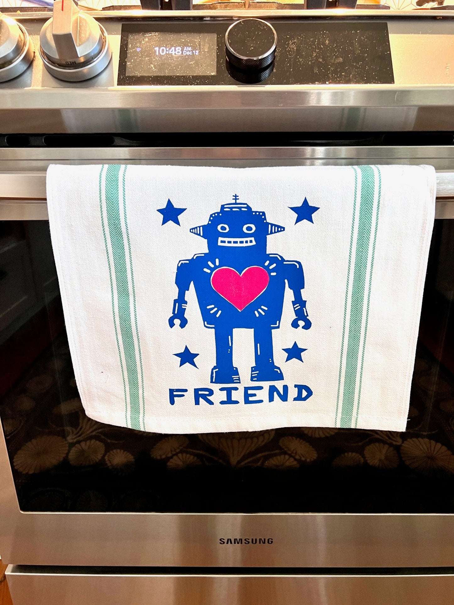 ROBOT FRIEND - tea towel all cotton kitchen cooking - Towel