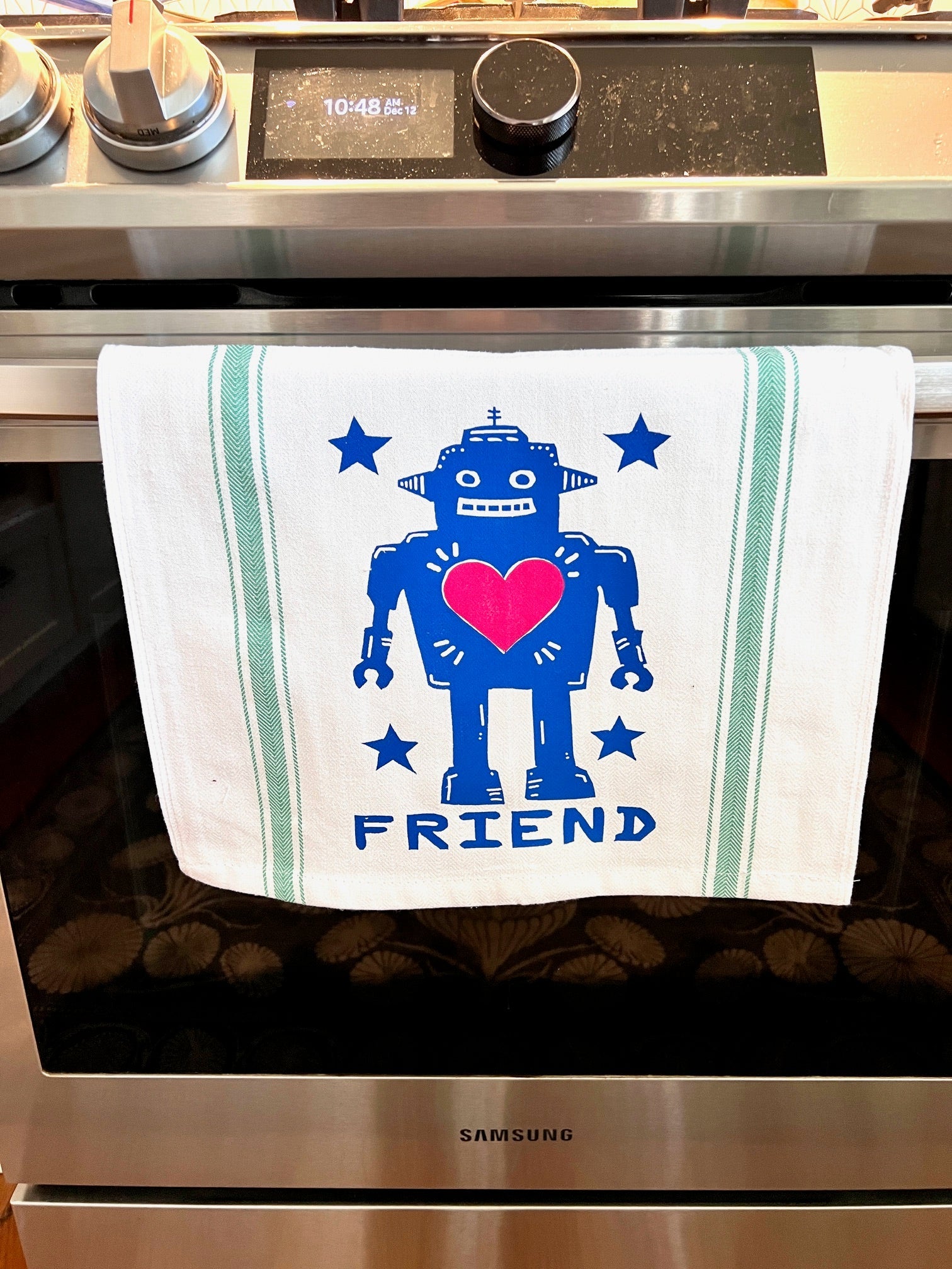ROBOT FRIEND - tea towel all cotton kitchen cooking - Towel