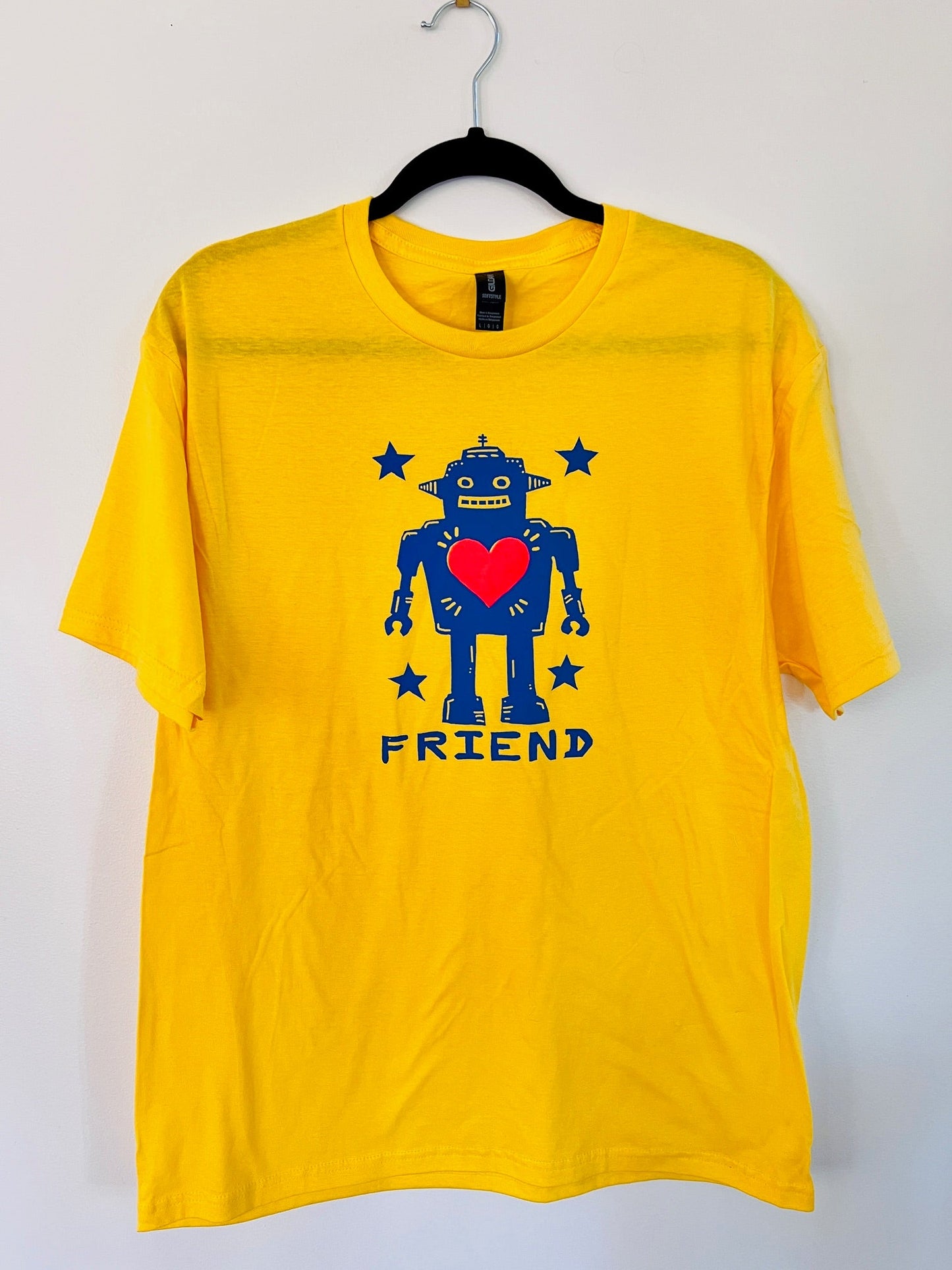 ROBOT FRIEND YELLOW - 2-color screen print T-shirt Unisex Softstyle all cotton - Apparel