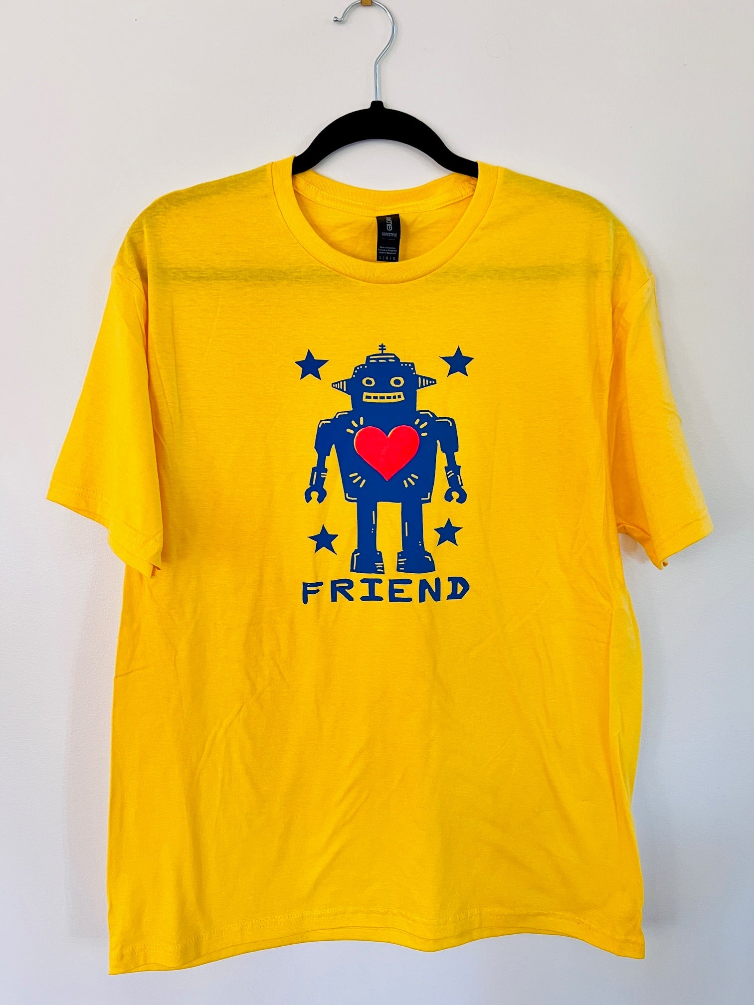 ROBOT FRIEND YELLOW - 2-color screen print T-shirt Unisex Softstyle all cotton - Apparel
