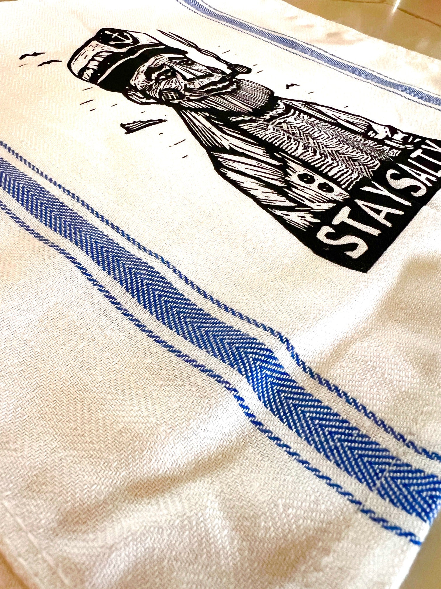 STAY SALTY Wooden Boat Captain - tea towel all cotton kitchen cooking baking food - Towel