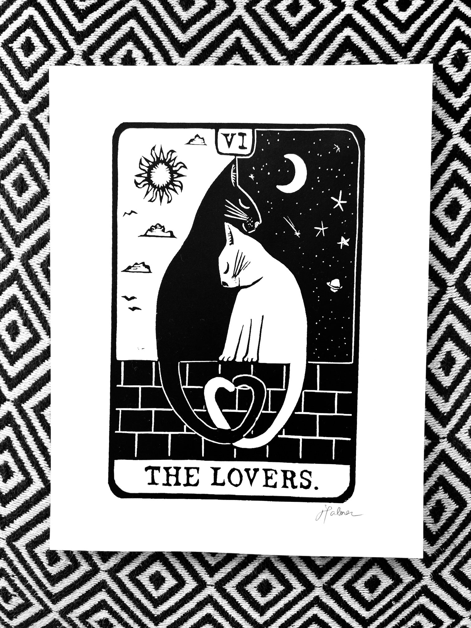 THE LOVERS - Cat Tarot (8.5 x 11’’) screen print - Arts & Crafts