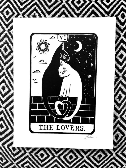 THE LOVERS - Cat Tarot (8.5 x 11’’) screen print - Arts & Crafts