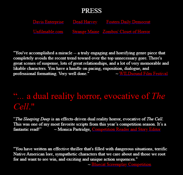 THE SLEEPING DEEP:: Award-Winning Fantasy Horror Feature Screenplay Spec - Screenplay
