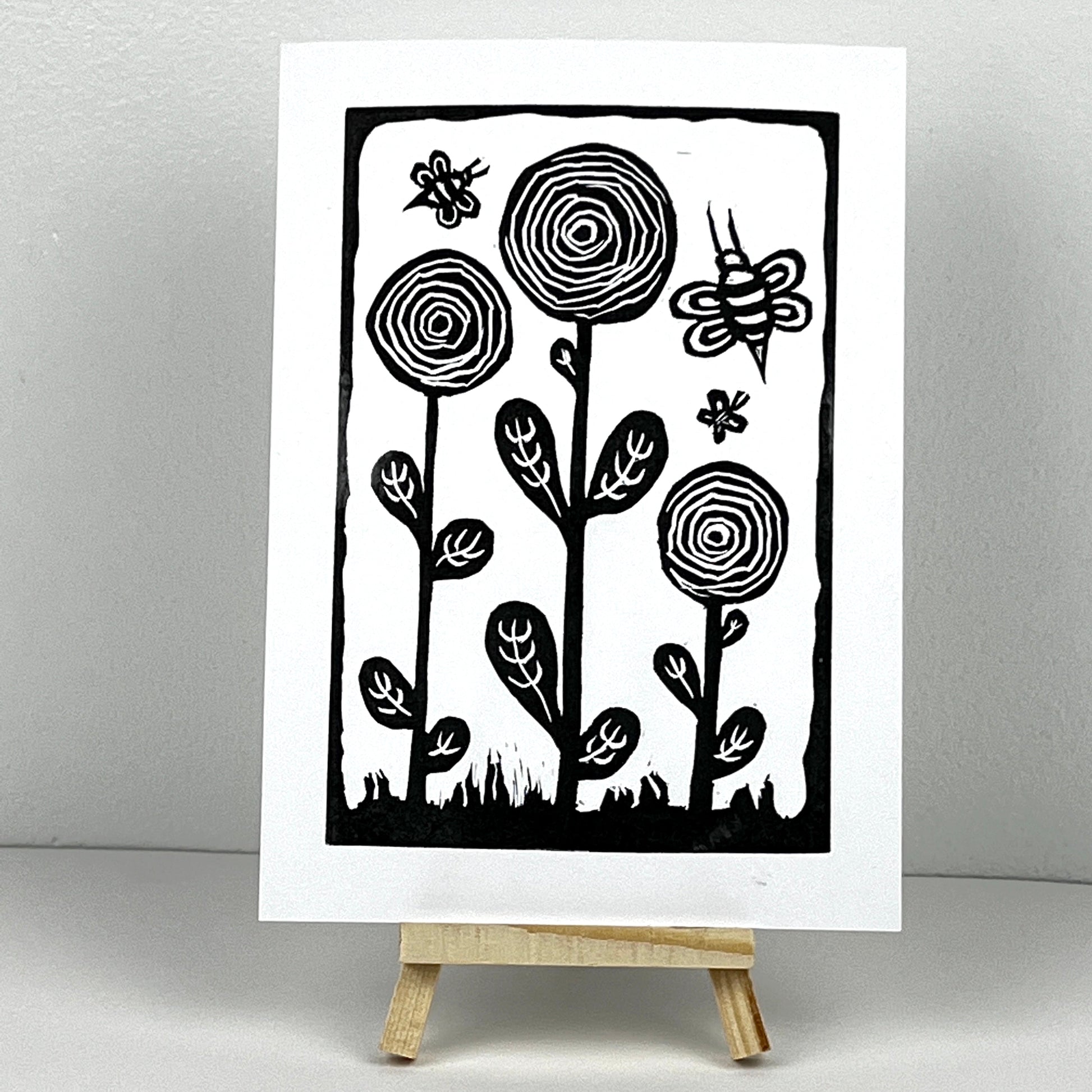 Three Flowers Two Bees One Butterfly - Arts & Crafts