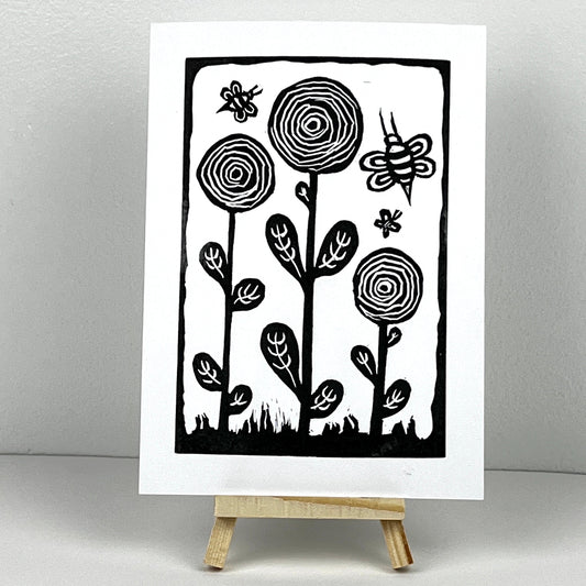 Three Flowers Two Bees One Butterfly - Arts & Crafts